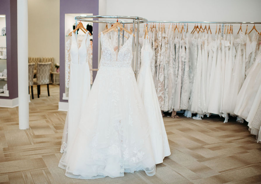 Wedding gown racks in a boutique